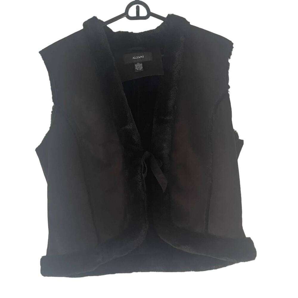 Alfani‎ Women's Size XL Black Faux Suede & Fur Tie Vest